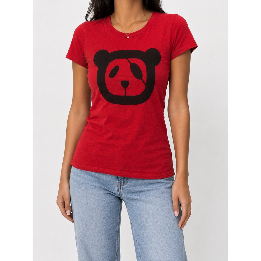 Panda Graphic T-Shirt Red Organic Cotton Women's Size (S)
